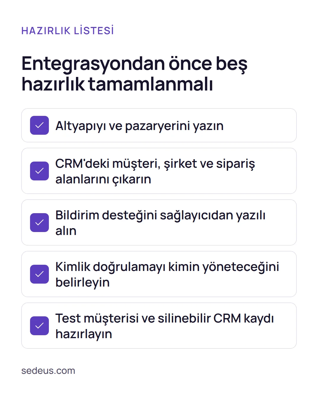 Kontrol listesi: ikas crm entegrasyonu ve diğer altyapılar için başlamadan önce yapılacak beş hazırlık maddesi.