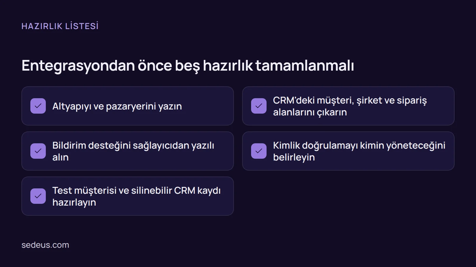 Kontrol listesi: ikas crm entegrasyonu ve diğer altyapılar için başlamadan önce yapılacak beş hazırlık maddesi.