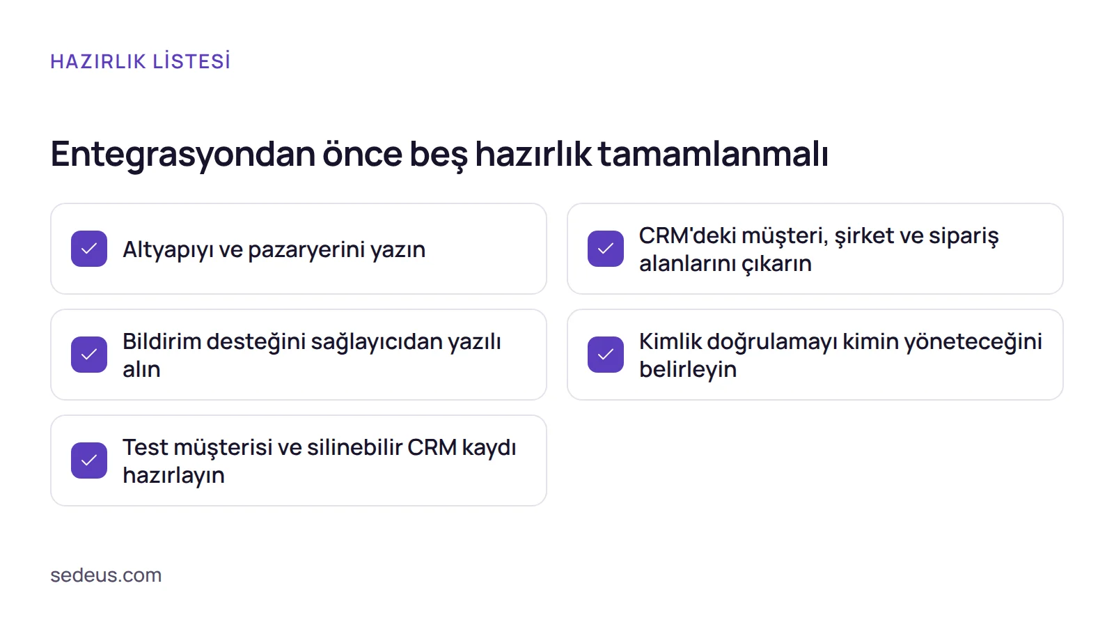 Kontrol listesi: ikas crm entegrasyonu ve diğer altyapılar için başlamadan önce yapılacak beş hazırlık maddesi.