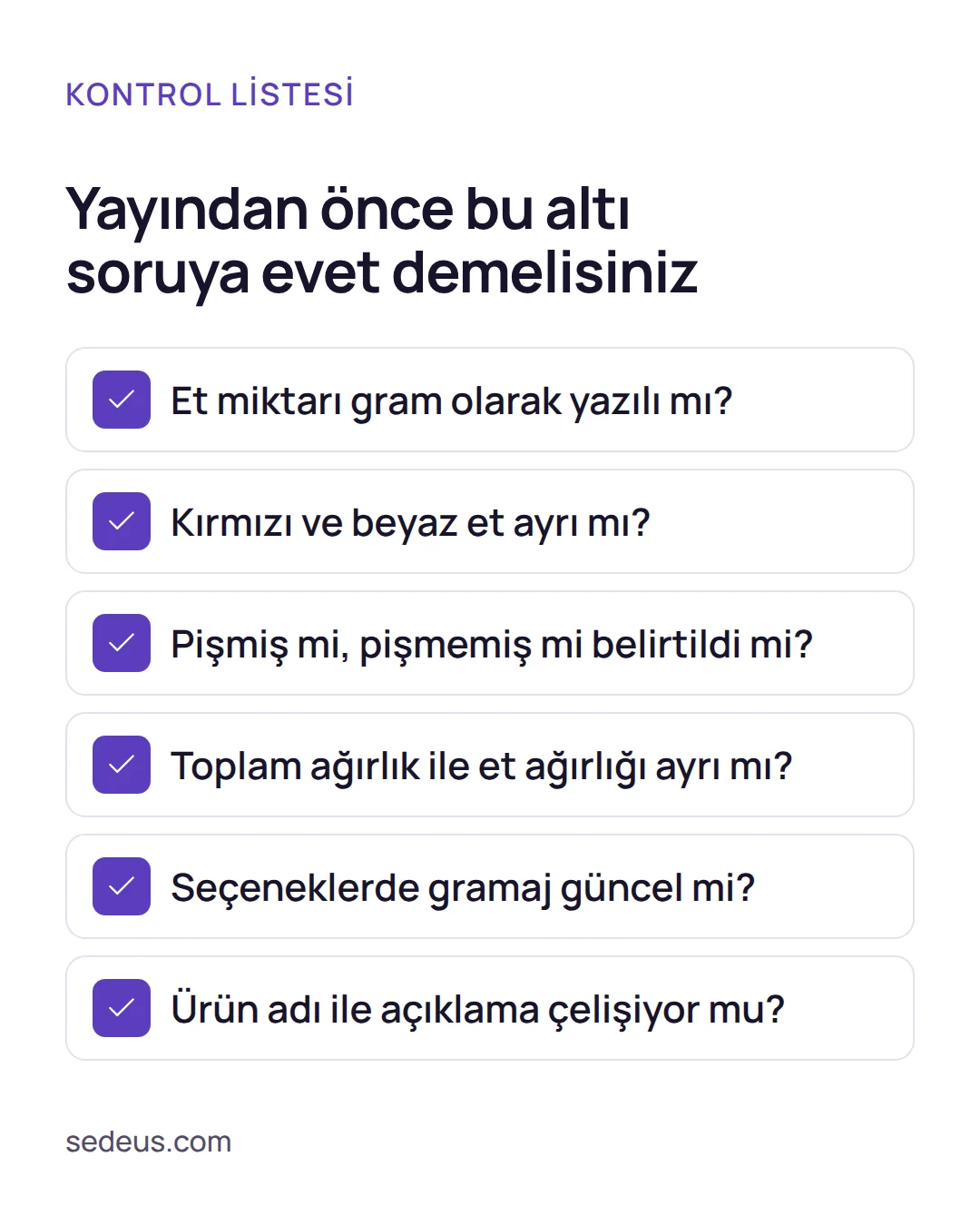 Kontrol listesi: e-ticaret et satışı ürün sayfaları için gramaj açısından temel kontrol soruları.