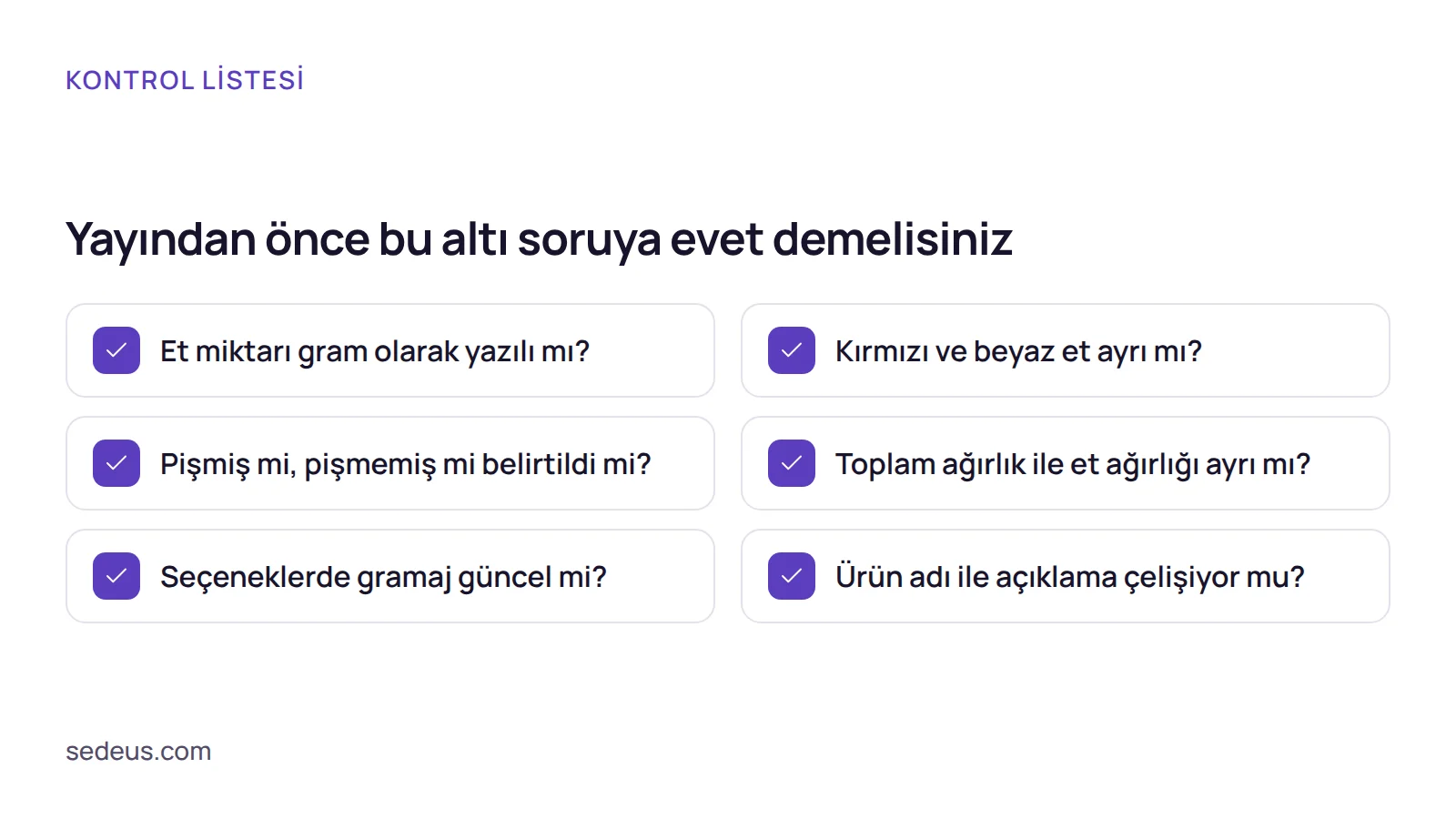 Kontrol listesi: e-ticaret et satışı ürün sayfaları için gramaj açısından temel kontrol soruları.