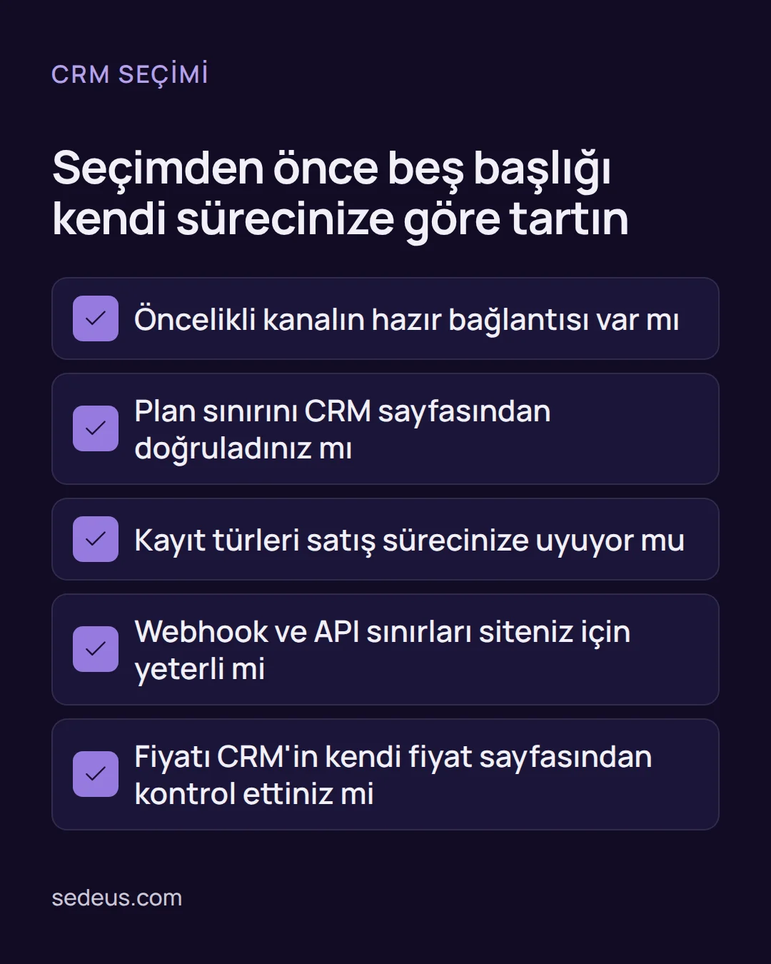 hubspot entegrasyonu - HubSpot Entegrasyonu: Üç CRM'de Form ve WhatsApp Kaydı Kontrol listesi: kanallar, plan şartları, veri düzeni, entegrasyon ihtiyacı ve maliyet başlıklarıyla CRM seçimi için bakılacak maddeler.