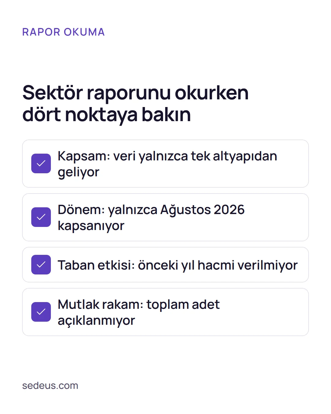 Kontrol listesi: pet ürünleri online satış raporunu okurken kapsam, dönem, taban etkisi ve mutlak rakam kontrol edilir.