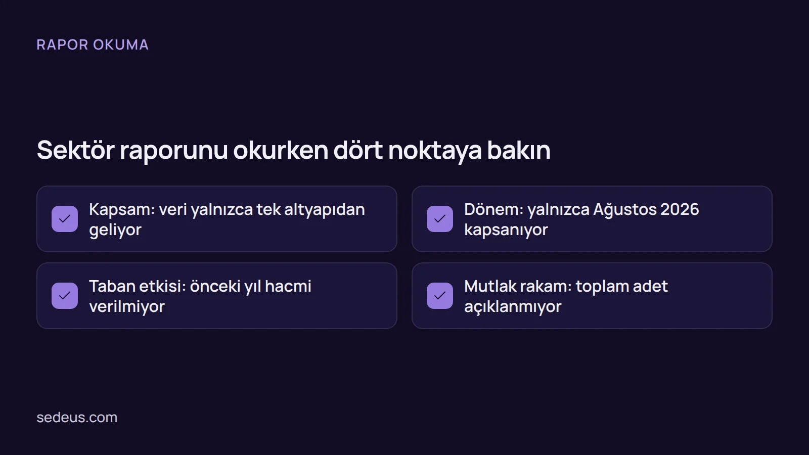 Kontrol listesi: pet ürünleri online satış raporunu okurken kapsam, dönem, taban etkisi ve mutlak rakam kontrol edilir.